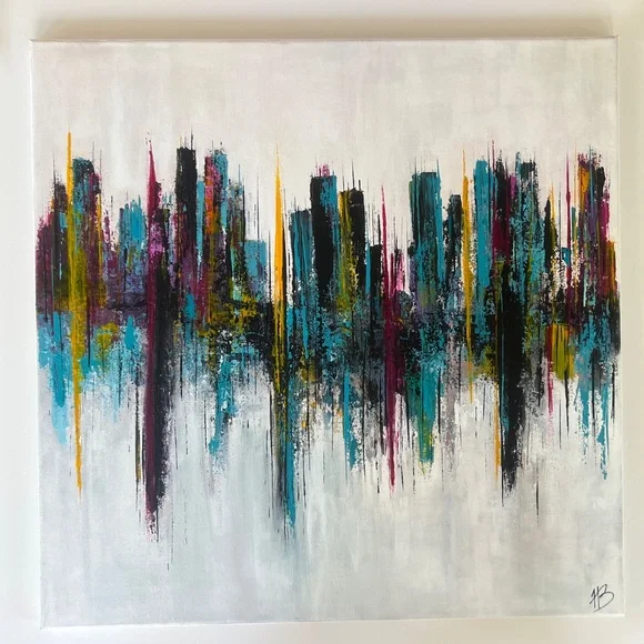 City Lines - Abstract Acrylic Texture Painting20x20 CanvasColorful Art